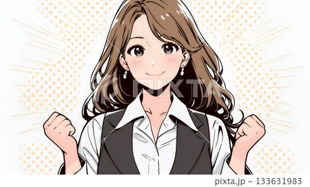 ガッツポーズ（拳を握って力強く）をしているビジネスウーマン