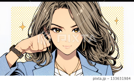 ガッツポーズ（拳を握って力強く）をしているビジネスウーマン