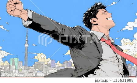 ガッツポーズ（拳を握って力強く）をしているビジネスマン