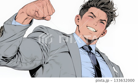 ガッツポーズ（拳を握って力強く）をしているビジネスマン