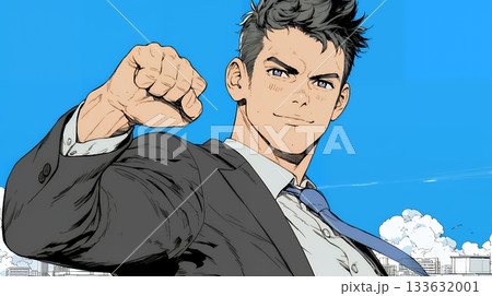 ガッツポーズ（拳を握って力強く）をしているビジネスマン