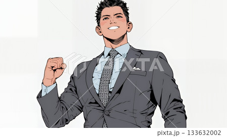ガッツポーズ（拳を握って力強く）をしているビジネスマン