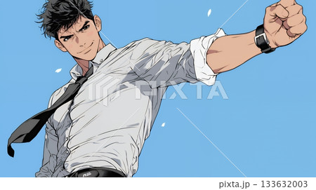 ガッツポーズ（拳を握って力強く）をしているビジネスマン