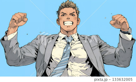 ガッツポーズ（拳を握って力強く）をしているビジネスマン