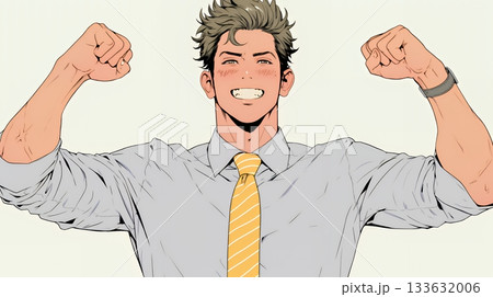 ガッツポーズ（拳を握って力強く）をしているビジネスマン