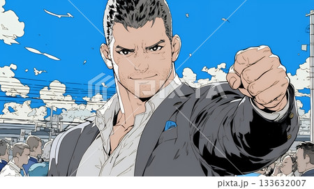 ガッツポーズ（拳を握って力強く）をしているビジネスマン