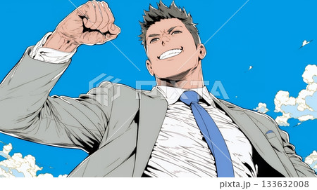 ガッツポーズ（拳を握って力強く）をしているビジネスマン