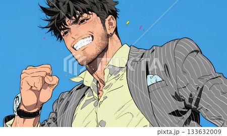 ガッツポーズ（拳を握って力強く）をしているビジネスマン