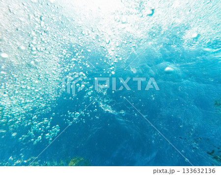 Underwater view with bubbles and sunlight Underwater view with bubbles and sunlight 133632136