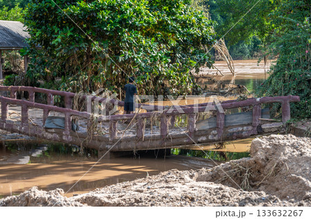 Karen village elephant camp in Mae Yao district destroyed after Typhoon Yagi has swept Chiang Rai province of Thailand. 133632267