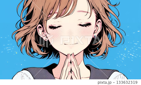 にっこり笑って手を合わせて「お願い」と甘える若い女性 にっこり笑って手を合わせて「お願い」と甘える若い女性 133632319