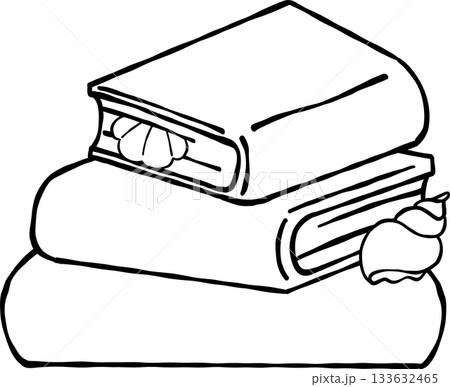 Summer Reading Bookish Outline Beach Theme Books Stack Cartoon Hand Drawn 133632465