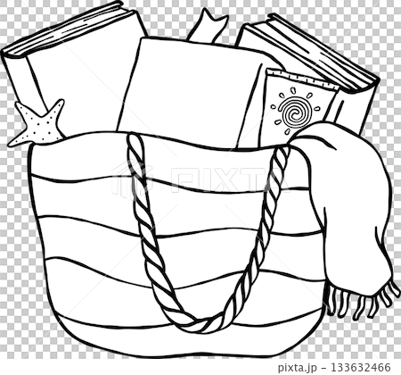 Summer Reading Bookish Outline Beach Bag with Books  Cartoon Hand Drawn 133632466