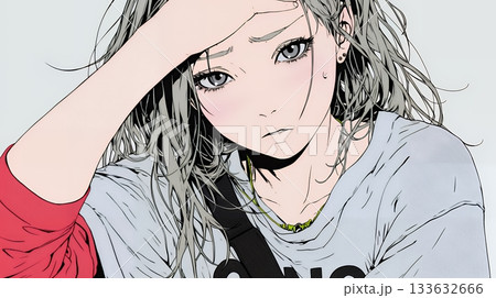 額に手を当てて「困ったな」ポーズをしている若い女性