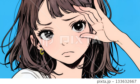 額に手を当てて「困ったな」ポーズをしている若い女性