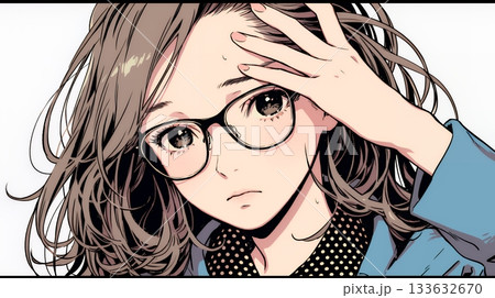 額に手を当てて「困ったな」ポーズをしている若い女性