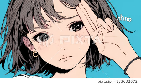 額に手を当てて「困ったな」ポーズをしている若い女性