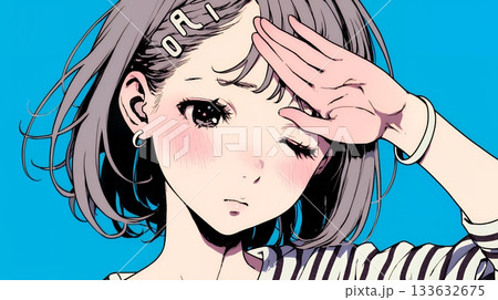 額に手を当てて「困ったな」ポーズをしている若い女性