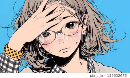 額に手を当てて「困ったな」ポーズをしている若い女性