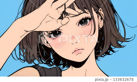 額に手を当てて「困ったな」ポーズをしている若い女性 133632678