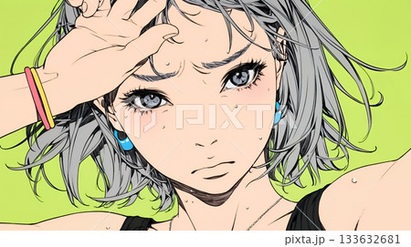 額に手を当てて「困ったな」ポーズをしている若い女性