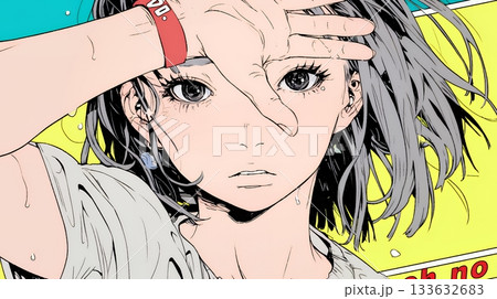 額に手を当てて「困ったな」ポーズをしている若い女性