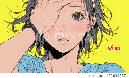 額に手を当てて「困ったな」ポーズをしている若い女性