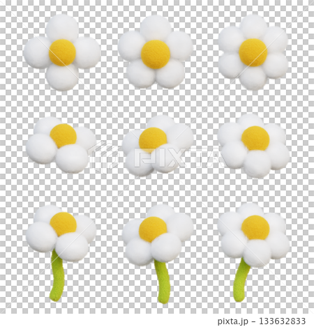 felt texture white flower daisy 3D graphic 133632833