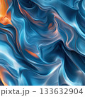 Fluid abstract design in blue and orange tones, promoting relaxation and mental well being. smooth waves create calming visual experience 133632904