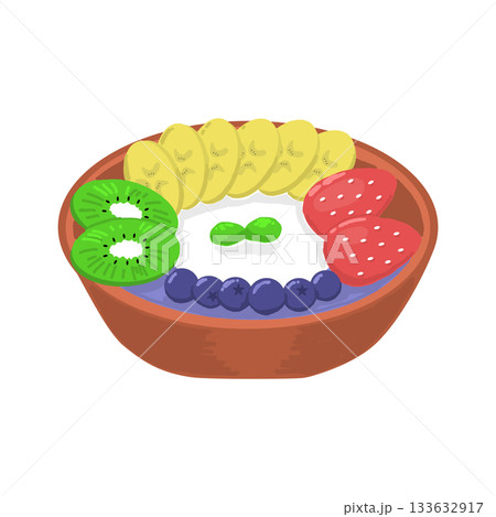 フルーツたっぷりのアサイーボウルイラスト・ヘルシーで可愛い朝食、美容イメージ 133632917