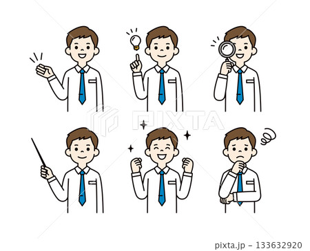 色々な表情・ポーズの、若い男性ビジネスマンの上半身ベクターイラスト素材セット_カラー 色々な表情・ポーズの、若い男性ビジネスマンの上半身ベクターイラスト素材セット_カラー 133632920