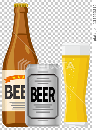 啤酒倒入玻璃杯、瓶裝啤酒和罐裝啤酒的插圖 133633819