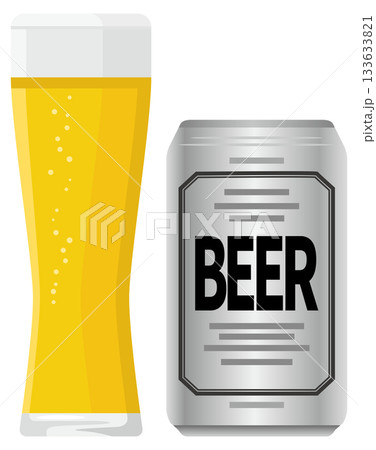 グラスに注がれたビールと缶ビールのイメージイラスト グラスに注がれたビールと缶ビールのイメージイラスト 133633821