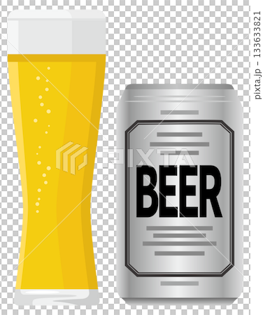 Illustration of beer poured into a glass and canned beer Illustration of beer poured into a glass and canned beer 133633821