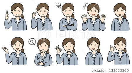 ポーズをとる若い女性のイラストセット ポーズをとる若い女性のイラストセット 133633860