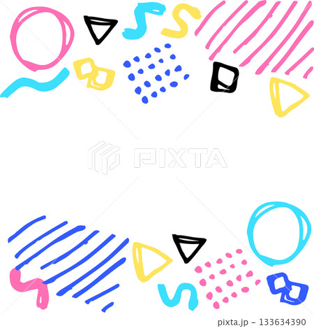 手描きメンフィスフレーム｜カラフルでポップな幾何学模様の飾り枠背景 133634390