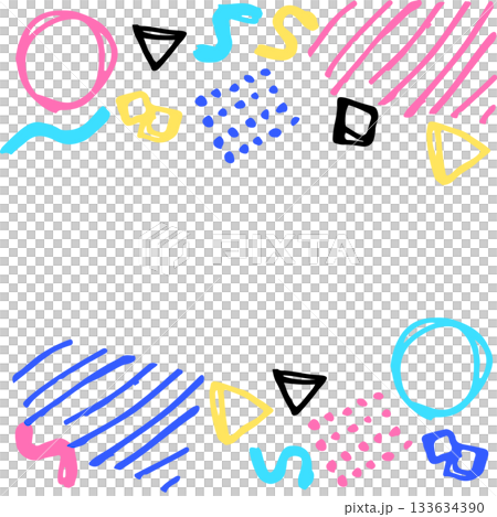 手描きメンフィスフレーム｜カラフルでポップな幾何学模様の飾り枠背景 133634390