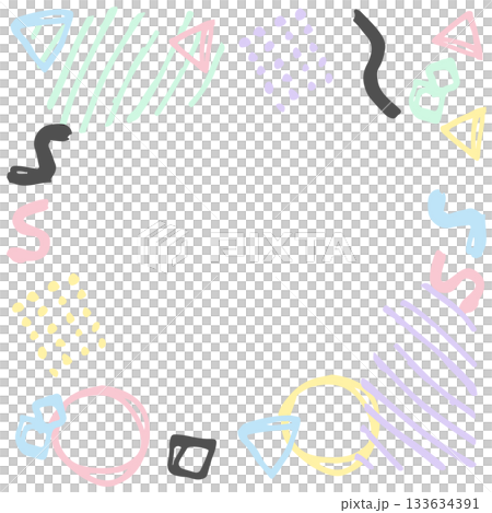 Hand-drawn Memphis frame | Cute geometric pattern decorative frame background in light pastel colors 133634391