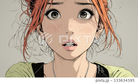 驚愕して息を呑み、目を見開いたまま口をぽかんとする若い女性