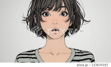 驚愕して息を呑み、目を見開いたまま口をぽかんとする若い女性