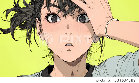 驚愕して息を呑み、目を見開いたまま口をぽかんとする若い女性