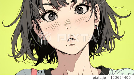 驚愕して息を呑み、目を見開いたまま口をぽかんとする若い女性