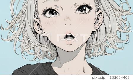 驚愕して息を呑み、目を見開いたまま口をぽかんとする若い女性