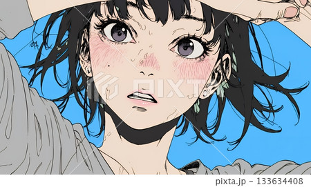 驚愕して息を呑み、目を見開いたまま口をぽかんとする若い女性