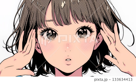 驚愕して息を呑み、目を見開いたまま口をぽかんとする若い女性