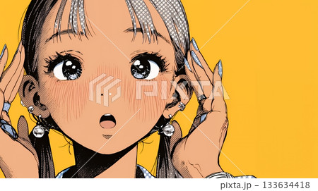 驚愕して息を呑み、目を見開いたまま口をぽかんとする若い女性