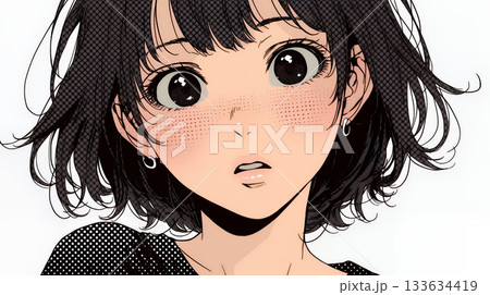 驚愕して息を呑み、目を見開いたまま口をぽかんとする若い女性