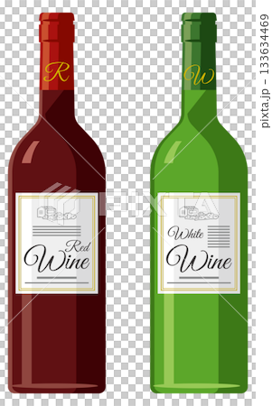 ボトルに入った赤ワインと白ワインのイメージイラスト 133634469
