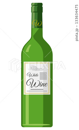 ボトルに入った白ワインのイメージイラスト 133634475