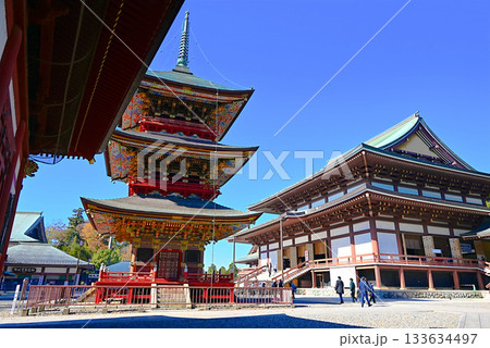 成田山新勝寺の中にある三重塔と大本堂 133634497